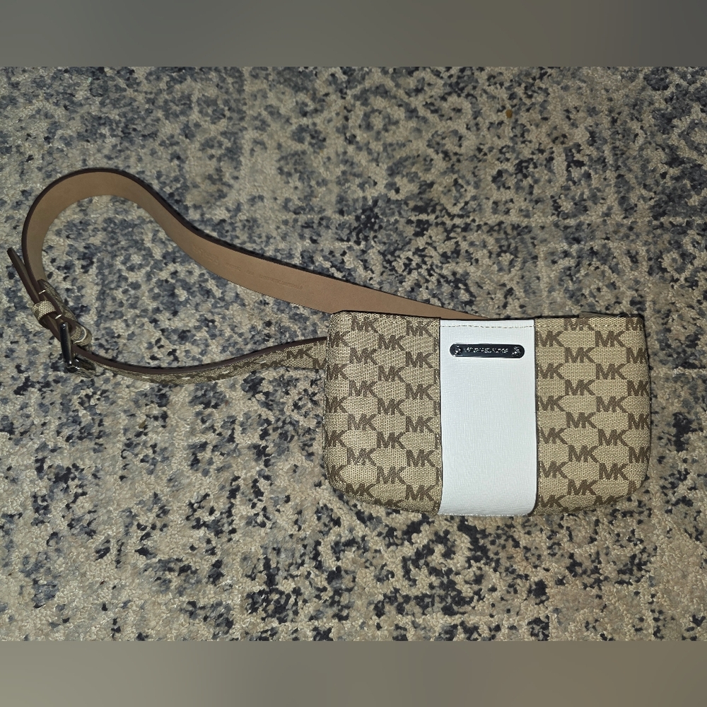 Michael Kors Tan and White Logo Crossbody